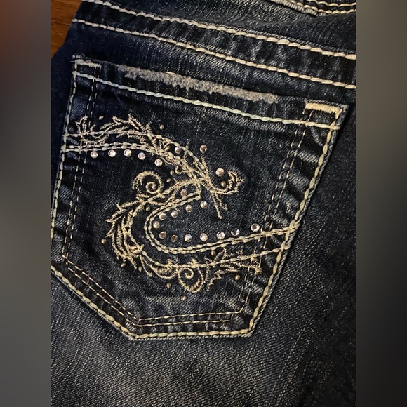 Silver Jeans Suki Stretch Bootcut Size W 28 Thick Stitching Embellished - Picture 6 of 11